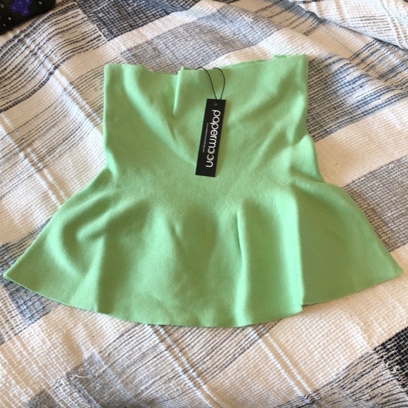Papermoon Tops - Papermoon Womens Tube Top Sz S Apple Green Peplum Knit Soft Cozy Spring Resort